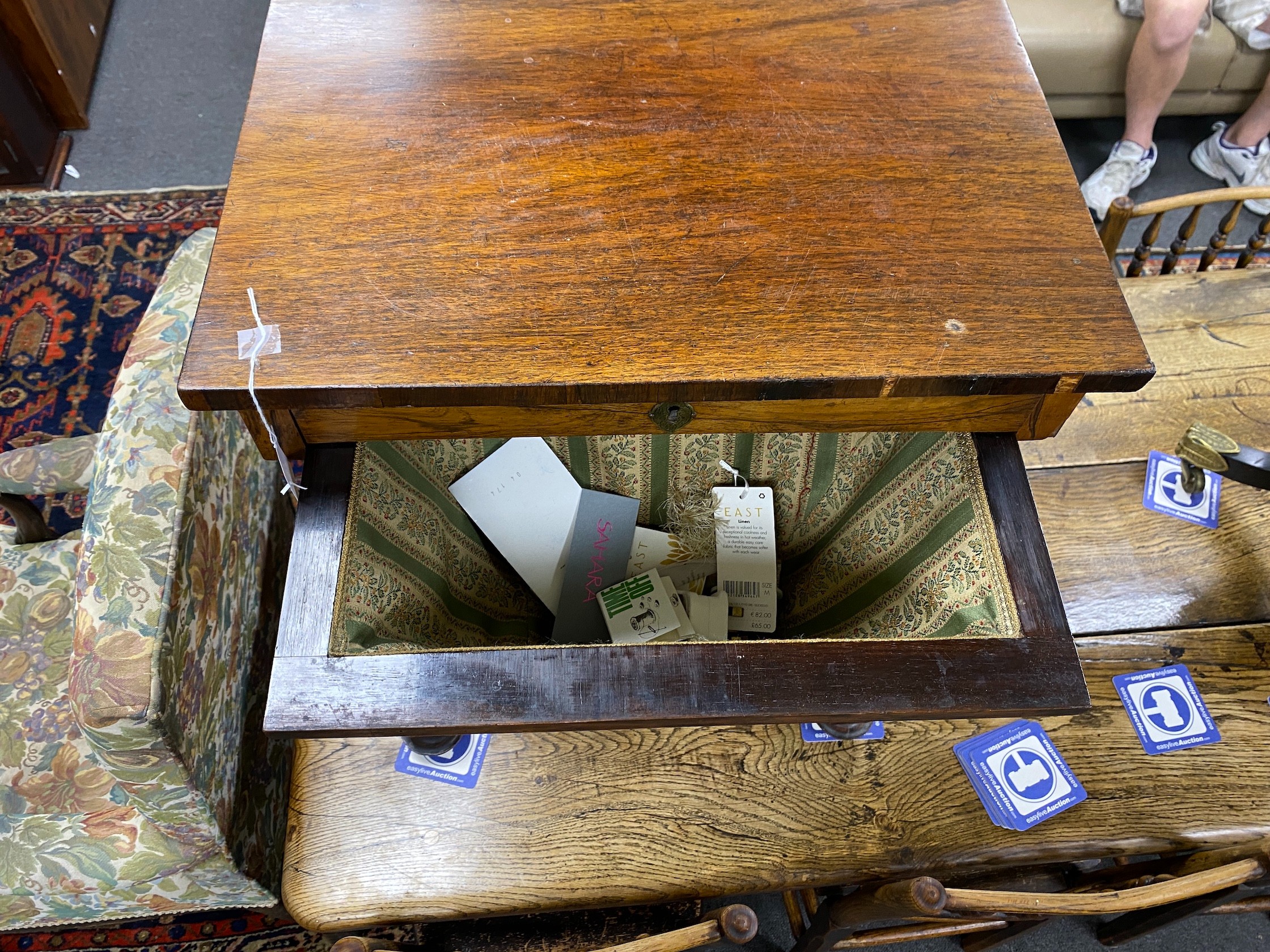 A Regency rosewood work table, width 50cm, depth 35cm, height 71cm